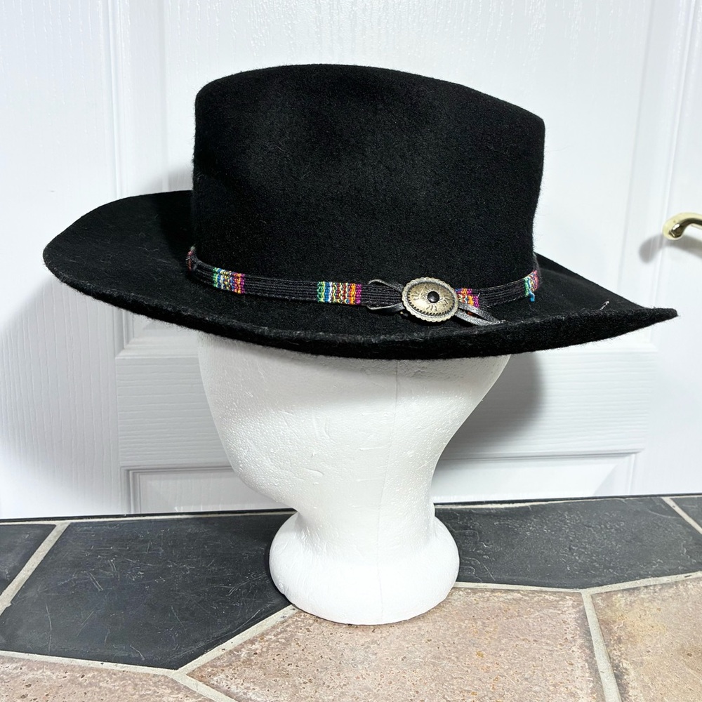 80s Dorfman Southwestern Wool Fedora Hat USA MADE Vintage Black Women’s Small